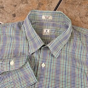 Peter Millar Mens Extra Large Gingham Check Button Down Shirt Long Sleeve Cotton